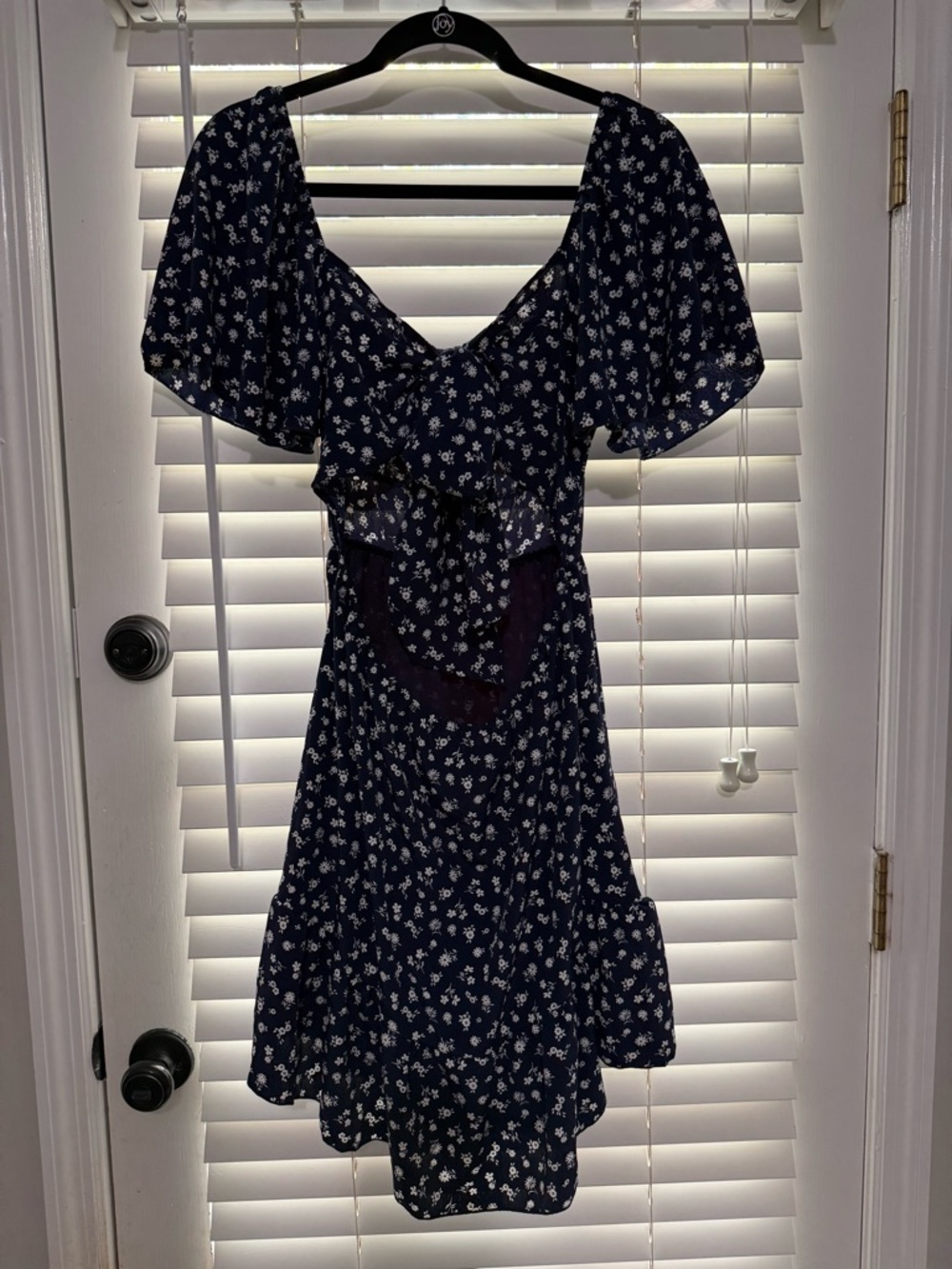 Altar'd State Navy Floral Ruffle Midi Dress